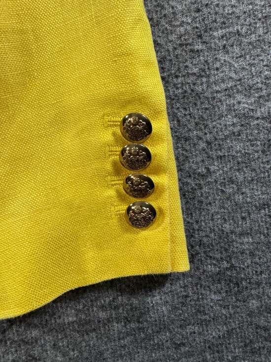 Lauren Ralph Lauren Women's Canary Yellow Crested Linen Blazer with Gold Buttons - Picture 11 of 14